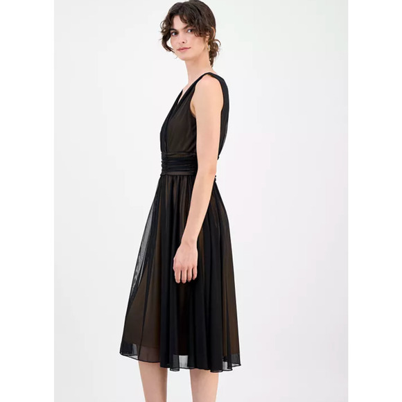 Connected Apparel Womens Black Gold Sleeveless Evening Gown Chiffon Sz 14 NWT - Picture 12 of 13